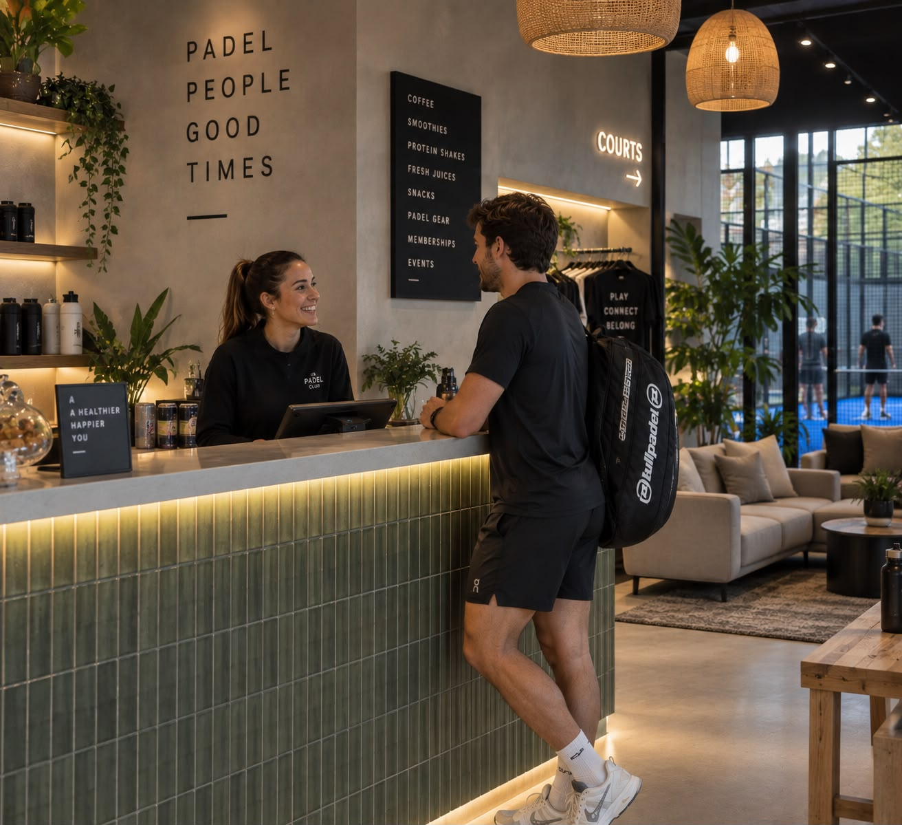 Padel club reception, players checking in